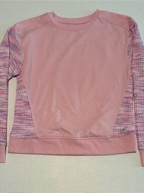 Girls' Pink Crewneck Sweater with Textured Knit Panels
